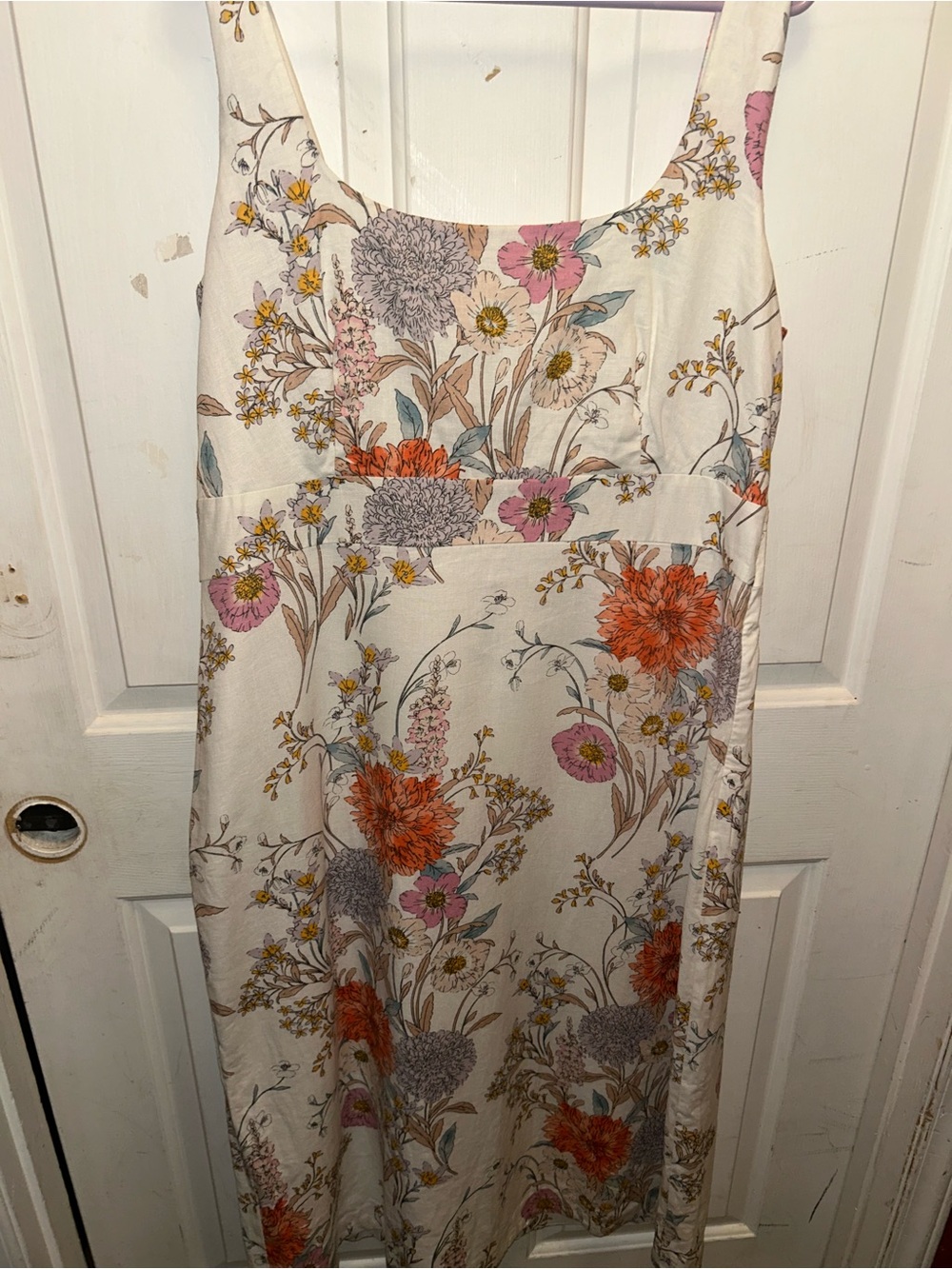 Ann Taylor Cream Floral Midi Dress with Orange & Pink Blooms